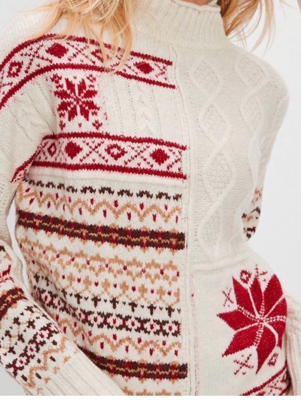 NWT- American Eagle Favorite Cable Knit Patchwork Winter Holiday Slouchy Sweater